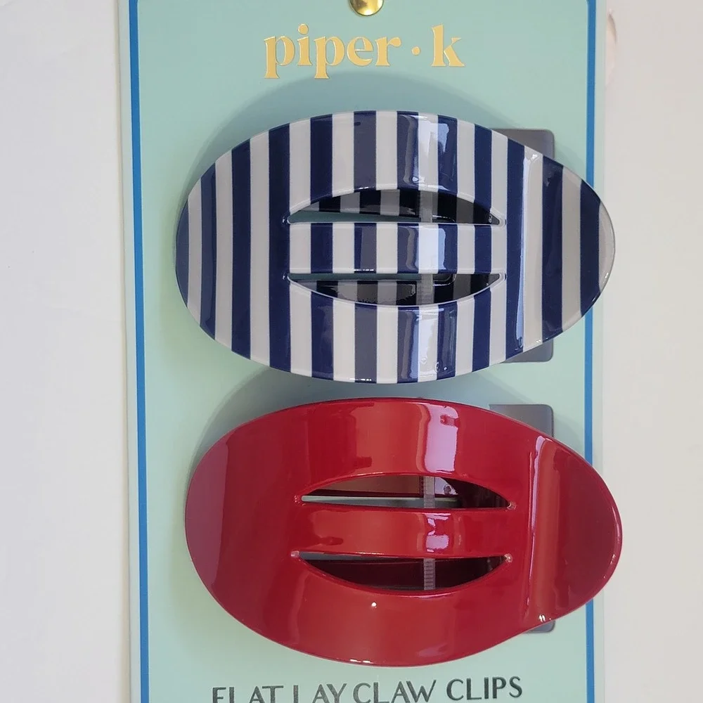 Piper K Nautical Crochet Hair Bandana and Flat Lay Claw Clips Set Blue Red White